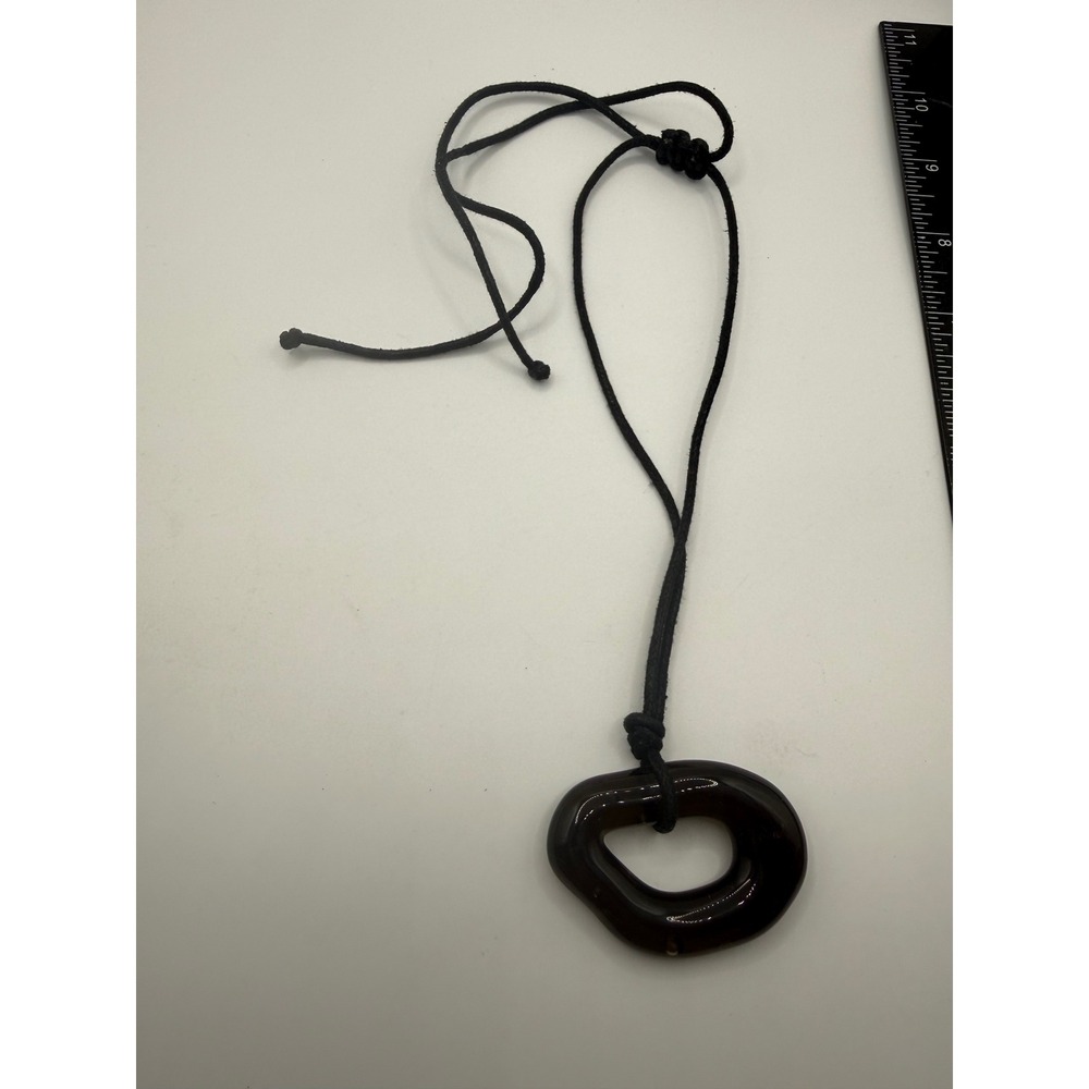 Hand Blown Glass Pendant Necklace Smoky Brown Amber Organic Loop Adjustable Cord